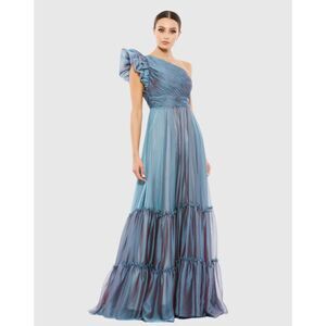 Mac Duggal NWT Organza One Shoulder Pleated Gown in Fusion Blue Size 22